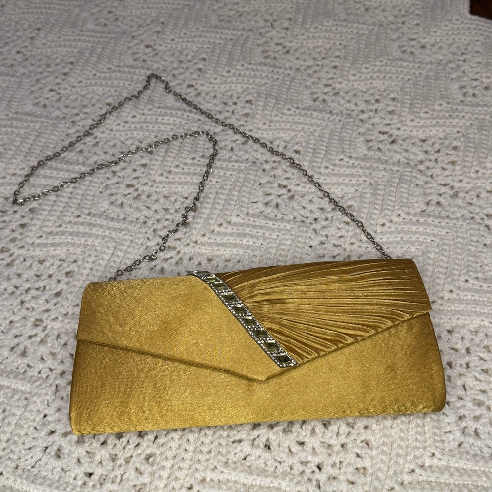 Damara Elegant Mustard Yellow Satiny Evening Bag